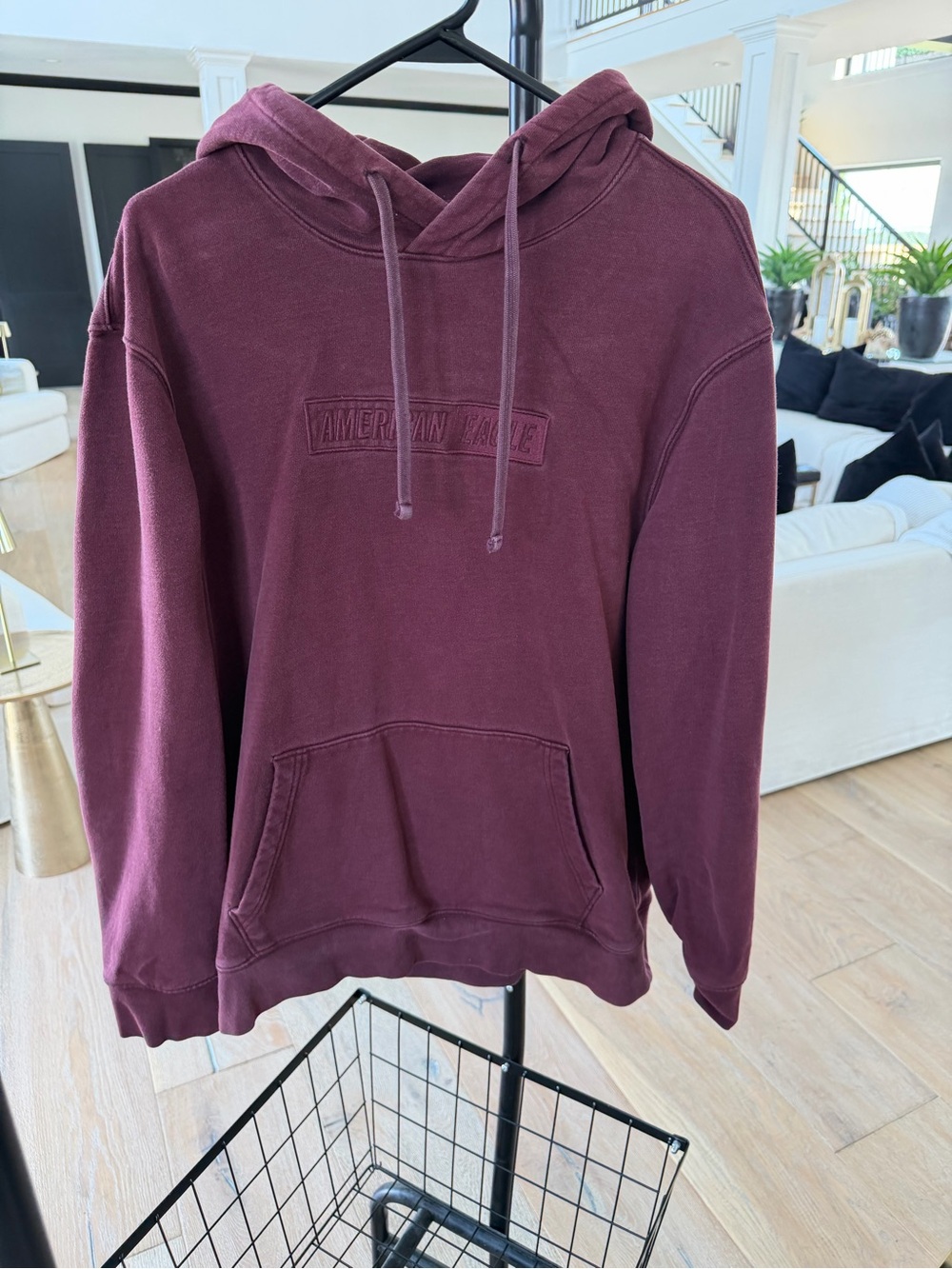 American Eagle Outfitters Men's Burgundy Pullover Hoodie